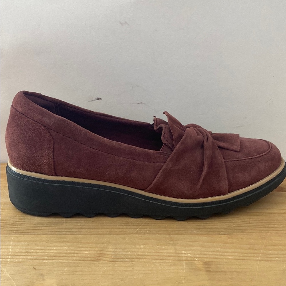Collection by Clarks Sharon Dasher Suede Loafer Plum Leather Platform w Knot 8 - Picture 11 of 11